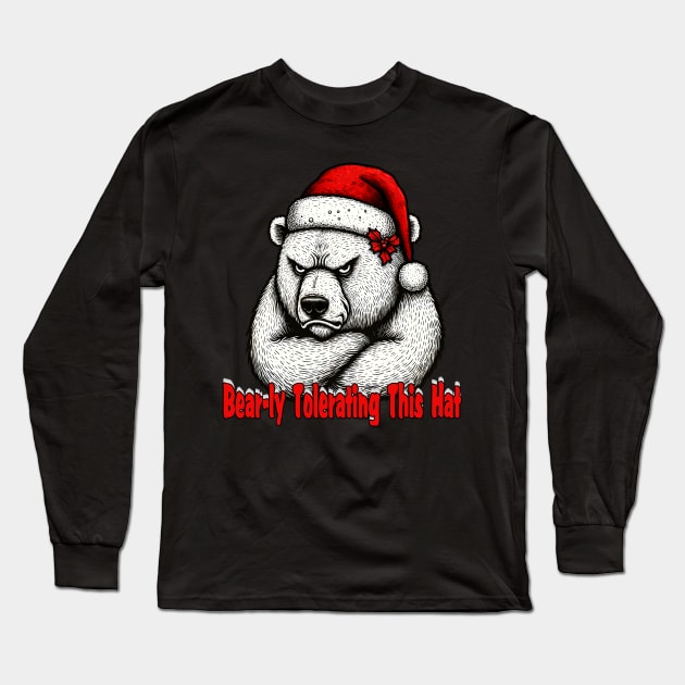 Cute and Grumpy Christmas Polar Bear Long Sleeve T-Shirt by MetalByte